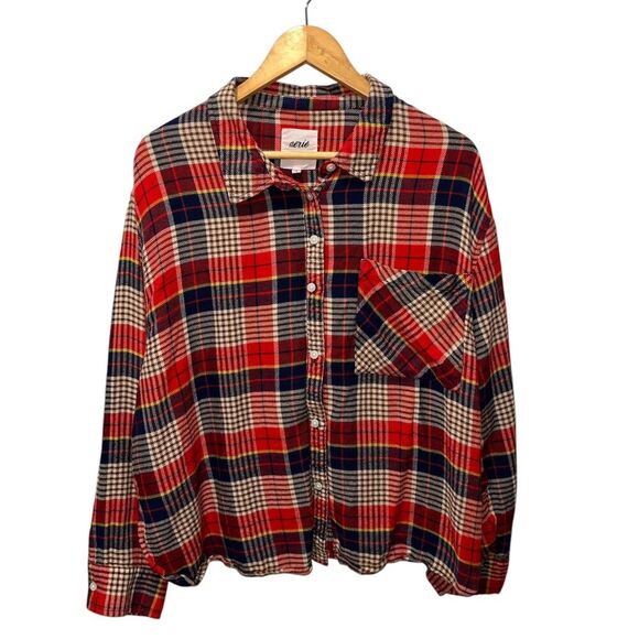Aerie Women's Flannel Plaid Shirt Size XL Multicolor Long Sleeve Top - Picture 3 of 10